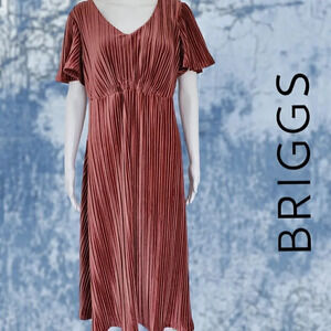 Briggs | Womens' Short Sleeve Pleated Velvet Dress | Pink/Copper | NWT